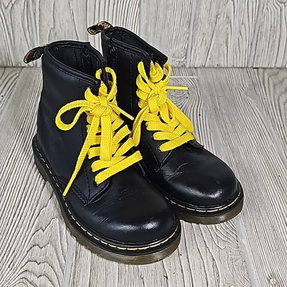 Dr. Martens Delaney Leather Lace Up Zip Side Combat Boots Kids Toddler Size 13